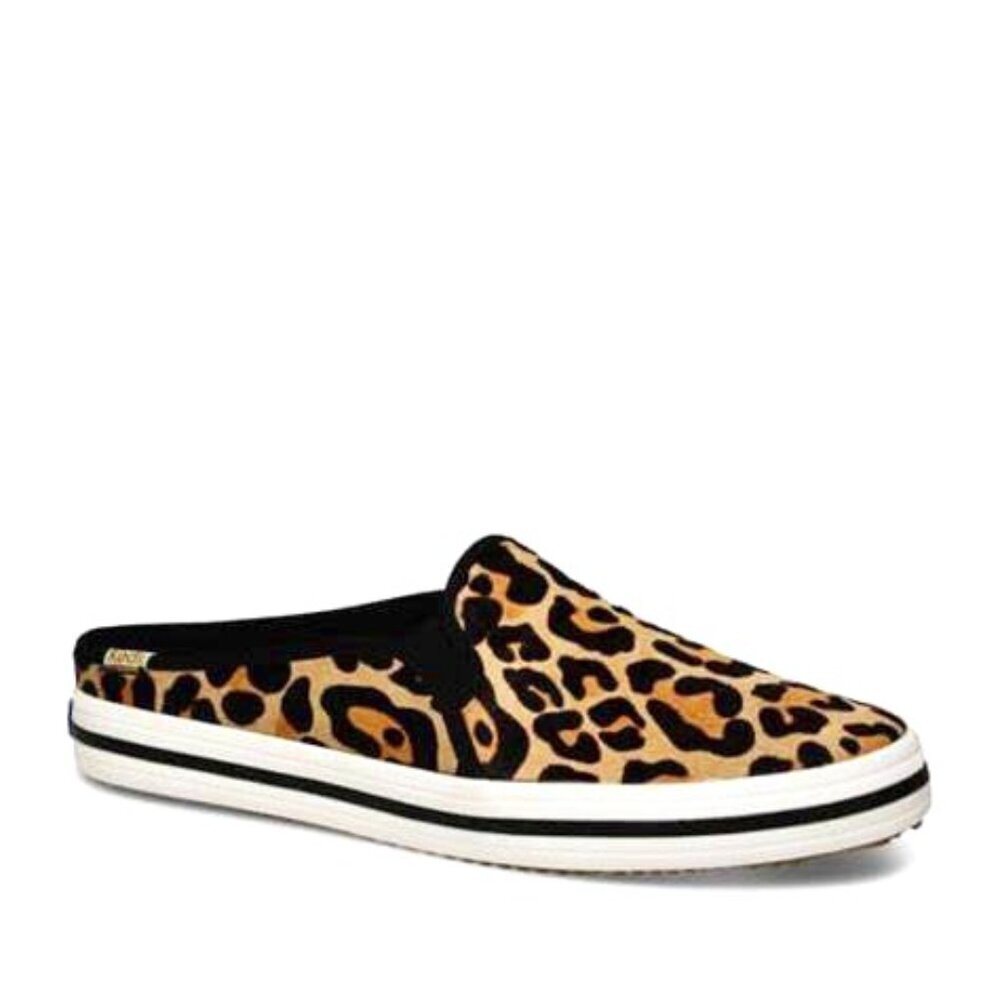 Keds Leopard-Print Slip-On Mule Sneakers in Tan and Black